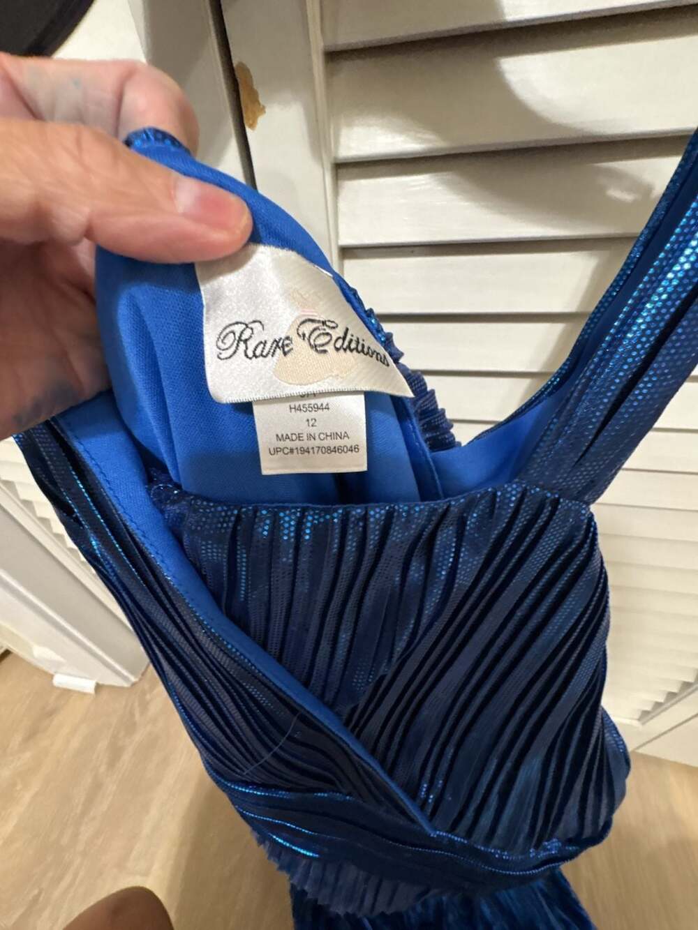 Rare Editions Dress Size 12 Blue Metallic Pleated Formal